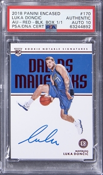 2018/19 Panini Encased "Rookie Notable Signatures Red" 2021 Black Box #170 Luka Doncic Signed Card (#1/1) - PSA Authentic, PSA/DNA 10